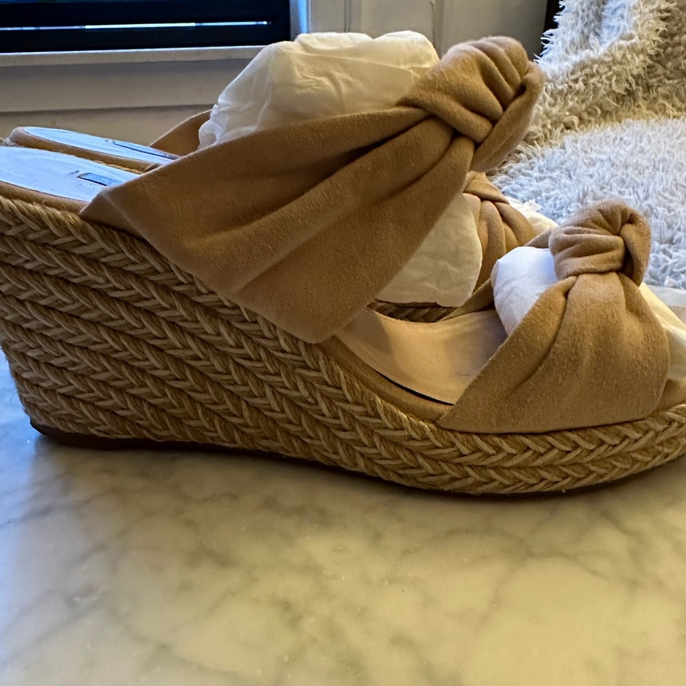 Stuart Weitzman “Sarina” adobe suede espadrille wedge
